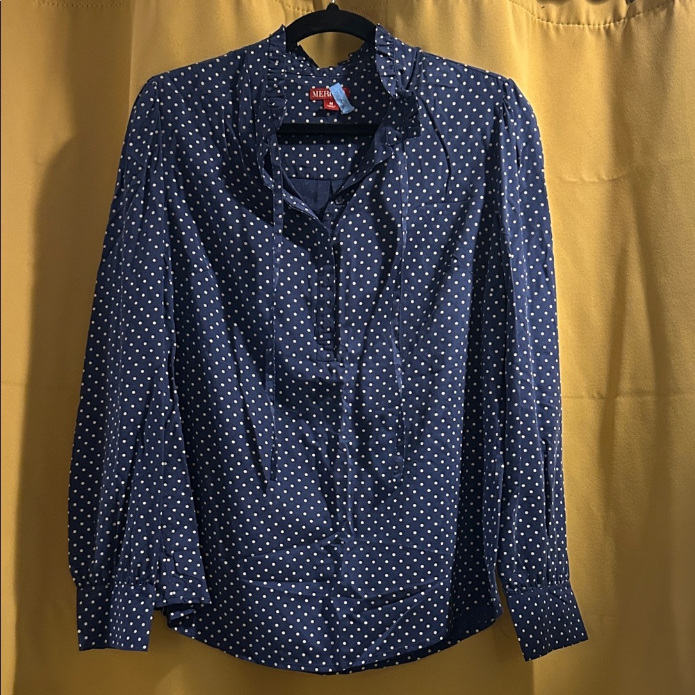 Merona Navy Blue Polka Dot Button-Up Shirt